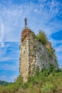 Ruined tower with steel cross near Vicenza, Veneto, Italy, Europe