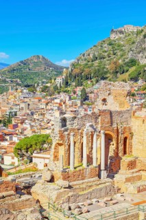 The Greek theatre, Taormina, Sicily, Italy, Europe