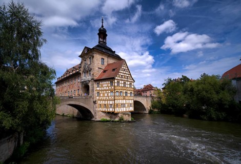 Upper Bridge, Old Town Hall, Regnitz, historic old town, Bamberg, Upper Franconia, Bavaria,