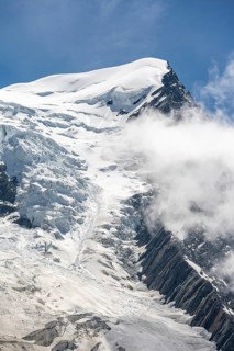 High alpine mountain landscape, glaciated mountain peak, La Jonction, Chamonix, Haute-Savoie,