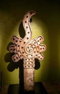 Monumental decorated battlement archaeological site and museum of Templo Mayor, Mexico City,