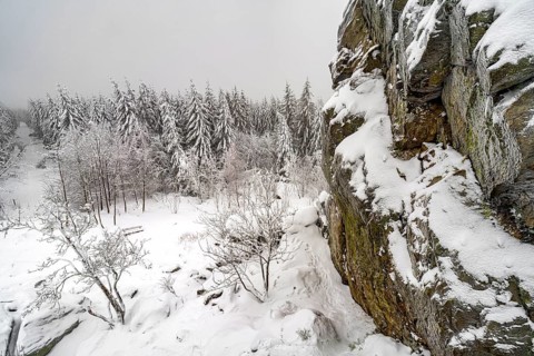 Snow-covered winter landscape Bruchhauser Steine in the Sauerland, Bruchhausen, Olsberg,