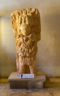 Stone limestone sculpture of a ruler, from Hopelchen, Classic period, Mayan archaeological museum,