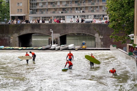 Surfing facility in the city centre of Rotterdam, Rif010, supposedly the world's first wave