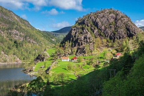 Landscape along the historical tourist road Ryfylkeveien north of Erfjord, Ryfylke, Rogaland,