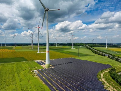 Wind farm near Marsberg, photovoltaic system, utilisation of land for renewable energies,