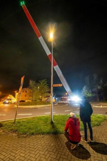 Transport of a 68 metre long, 22 tonne blade of a wind turbine, here in Schwelm, with a