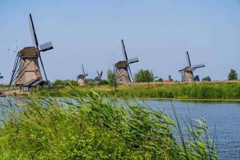 Kinderdijk, 18 windmills designed to pump water from the polders to utilise the land, one of the