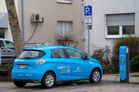 Electric filling station, charging station for electric cars, city car sharing in Monheim, Germany,