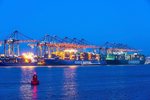 Euromax Container Terminal, container freighter, in the seaport of Rotterdam, Netherlands, deep-sea