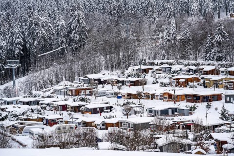 Winterberg campsite, many permanent campers, at the Erlebnisberg Kappe winter sports area, in