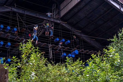 Landschaftspark Duisburg Nord, high ropes course, high ropes course, in the former foundry hall of