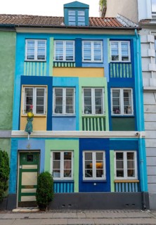 House with colourful facade in Sofiegade, Christianshavn's old district, at the same time very