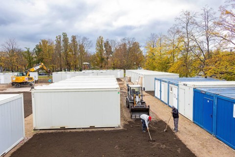 Living container for refugees, Dresden, Saxony, Germany, Europe