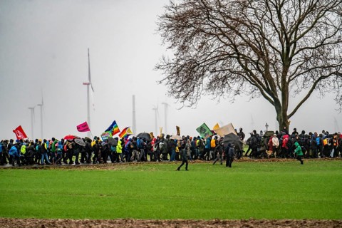 Demonstration against the demolition of the lignite village of Lützerath, from the village of