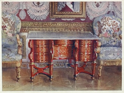 Furniture from around the turn of the century 1900, desk with kneehole in red tortoiseshell.