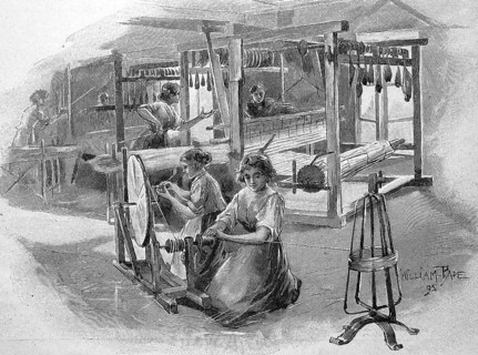 The weaving of reed mats in the Havel region, Germany, in 1880, historical, digital reproduction of
