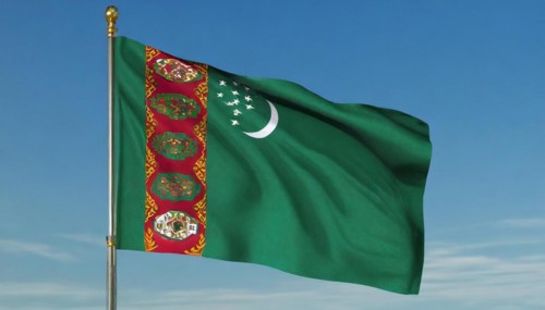 The flag of Turkmenistan flutters in the wind