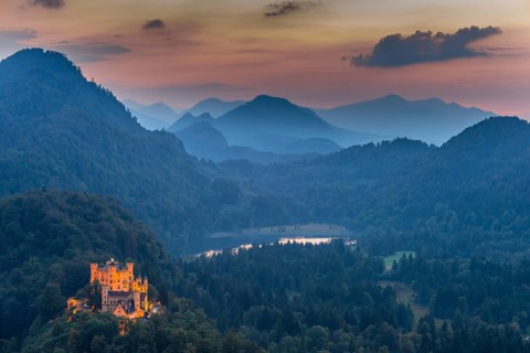 Hohenschwangau Castle, Alpsee, Schwangau near Fuessen, Allgaeu, Upper Bavaria, Bavaria, Germany,