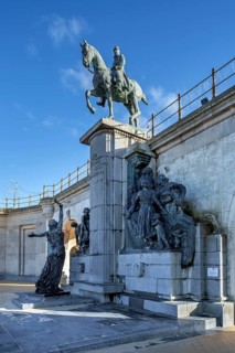 Equestrian statue of King Leopold II near the Royal Galleries, Koninklijke Gaanderijen at seaside