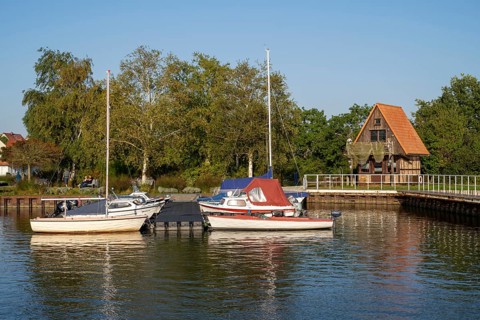 Achterwasser harbour, Ückeritz, Usedom Island, Baltic Sea, Mecklenburg-Western Pomerania, Germany,
