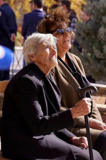 Survivors of the massacre of 3 June 1941, Two elderly woman with sunglasses enjoy the sunny weather