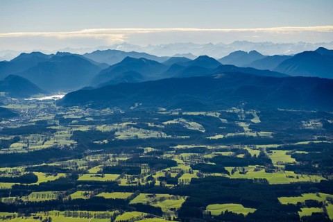 Aerial view, bird's eye view, Tegernsee and Alps, Upper Bavaria, Bavaria, Germany, Europe
