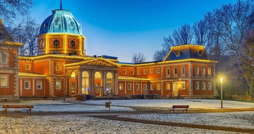 Christmas lights snow winter spa gardens bathhouse Bad Oeynhausen Germany