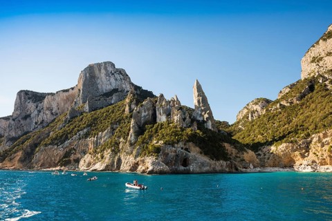Rocky coast and beach, Cala Goloritze, Gulf of Orosei National Park, Parco Nazionale del