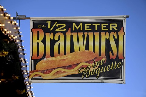 Sign at a bratwurst stand at the Oktoberfest, Munich, Bavaria, Germany, Europe
