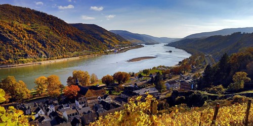 View of Bacharach on the Rhine in autumn, UNESCO World Heritage Upper Middle Rhine Valley,