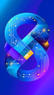 Interlocking geometric shapes that morph into circuits, symbolizing AI logic and algorithms,