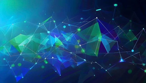 Abstract polygons shifting and rotating seamlessly, connected by glowing lines representing AI