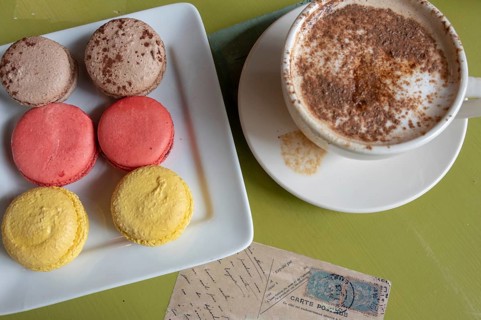 Cappuchino, Macarons, Postcard, Charlotte, North Carolina, USA, North America