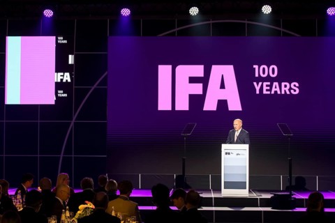 Kai Wegner, Governing Mayor of Berlin (CDU) speaks at the opening gala for 100 years of IFA in the