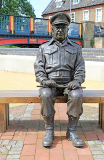 Captain Mainwaring, actor Arthur Lowe, sculpture, Thetford, Norfolk, England, UK by Sean