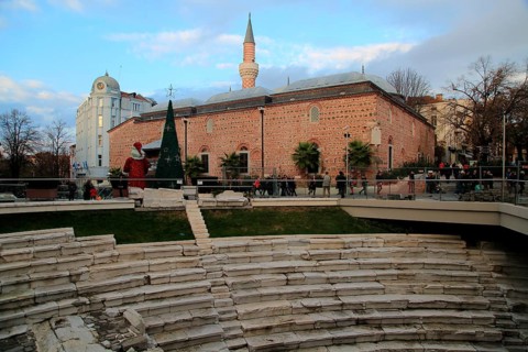 Roman stadium and mosque in the city centre of Plovdiv, Bulgaria, Europe
