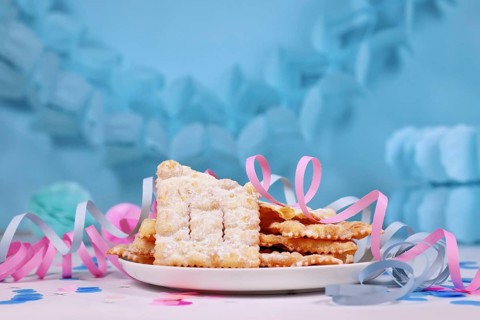 Traditional fried Italian dessert snack for carnival season called 'Galani', ' Chiacchiere' or