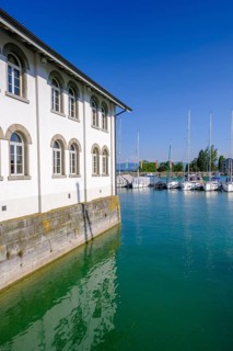 Harbour and museum at the harbour, Romanshorn on Lake Constance, Canton Thurgau, Switzerland,