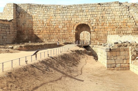 Walls inside Alcazaba castle building, Merida, Extremadura, Spain, Europe