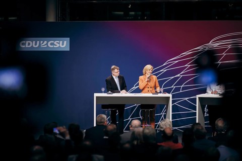 Julia Klöckner, Federal Treasurer of the CDU and Stefan Kooths, German economist, recorded at the