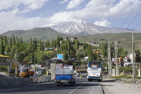 View of the snow-covered 5671 metre high Damavand mountain, Iran, 17.05.2016, Asia