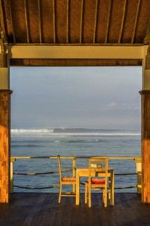 Seat with sea view at sunset, travel, holiday, tourism, breakfast, dinner, eating, dining table,