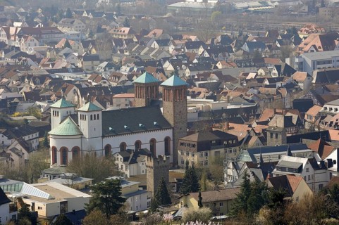 View of Bensheim with the parish church of St George, Hessische Bergstrasse, Hesse, Germany, Europe