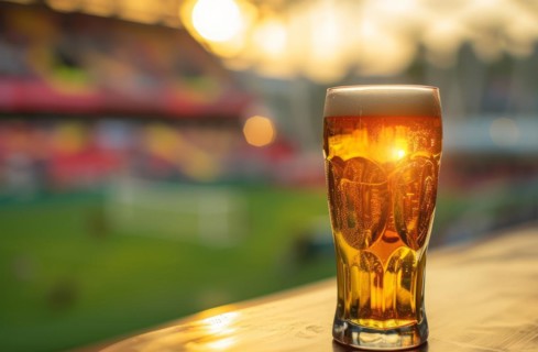Cup of beer standing on the table ready to be consumed before the sport game, AI generated