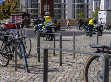Traffic control, police officers of the motorised traffic squadron, Berlin, Germany, Europe