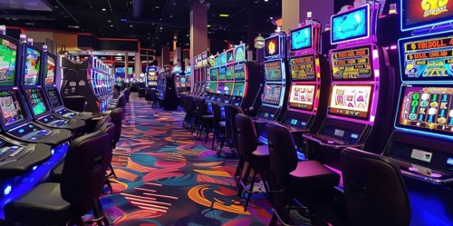 Casino gambling blackjack and slot machines waiting for gamblers and tourist to spend money, AI