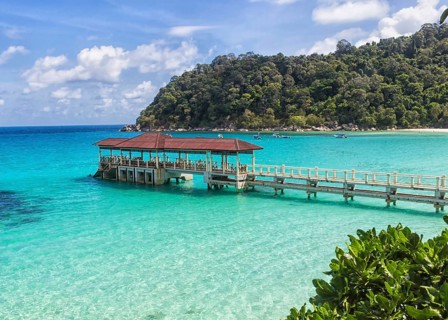 Small jetty near the tropical island in the marine park. Malaysia