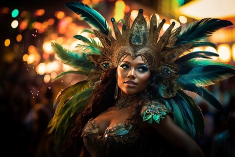 Captivating image capturing the essence of the Rio Carnival, showcasing a dancer adorned in an
