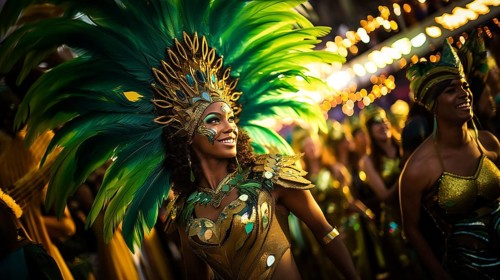 Captivating image capturing the essence of the Rio Carnival, showcasing a dancer adorned in an